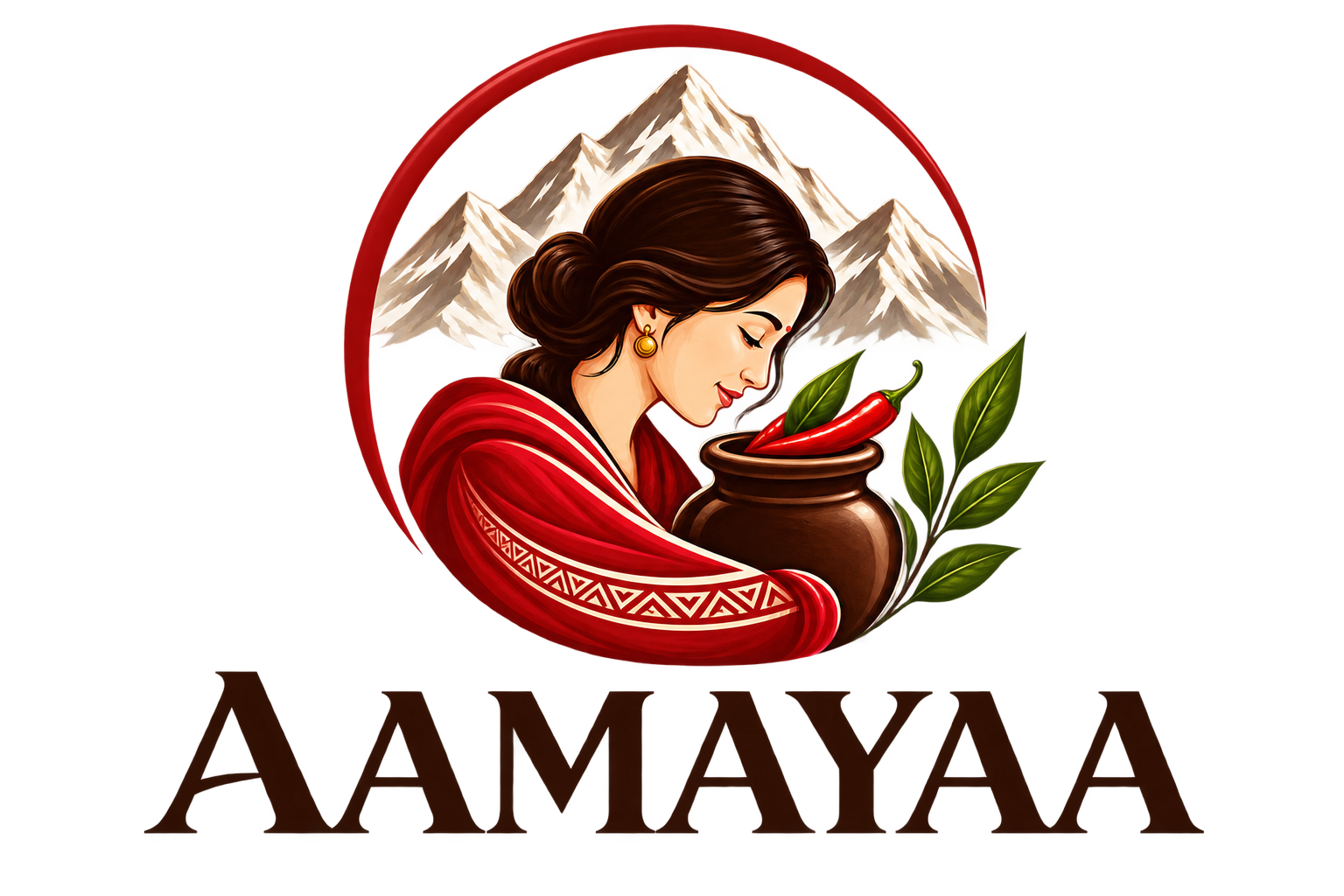AAMAYAA emblem — a Nepalese mother beside a clay pot of achar